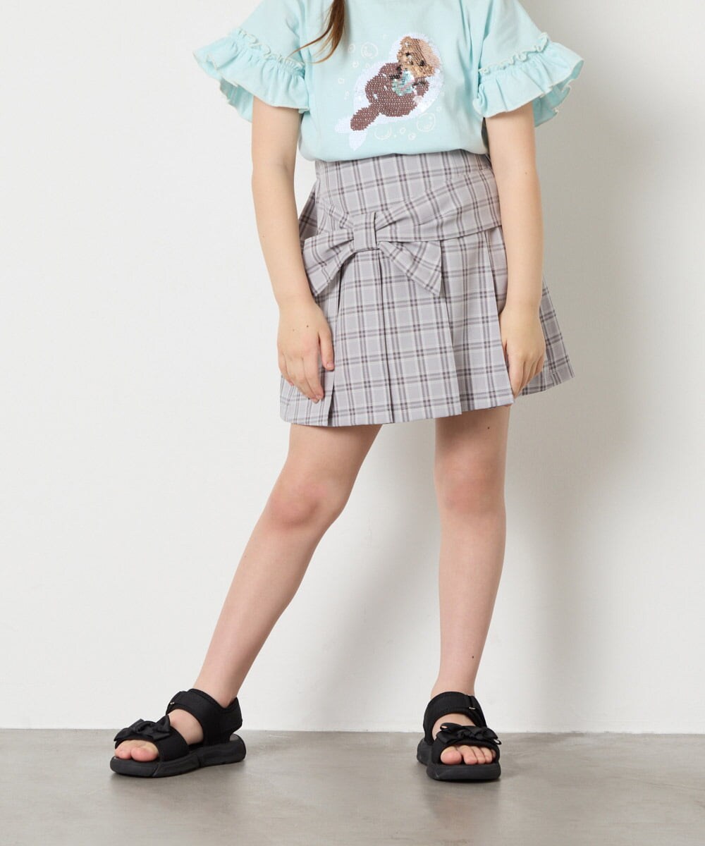 KJHGD55039 a.v.v KIDS(アー・ヴェ・ヴェ) [120-160]リボンプリーツスカート ライトグレー