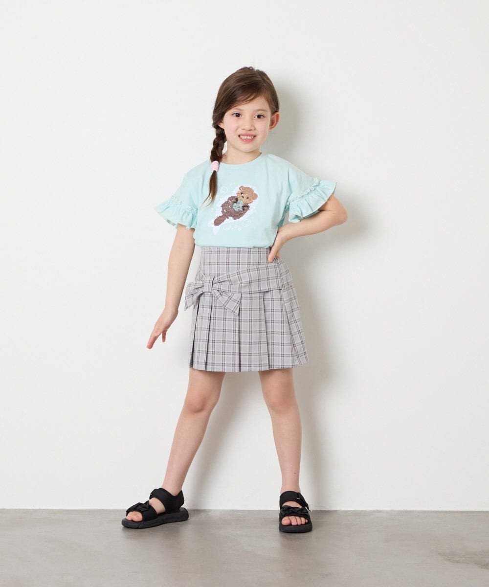 KJHGD55039 a.v.v KIDS(アー・ヴェ・ヴェ) [120-160]リボンプリーツスカート ライトグレー