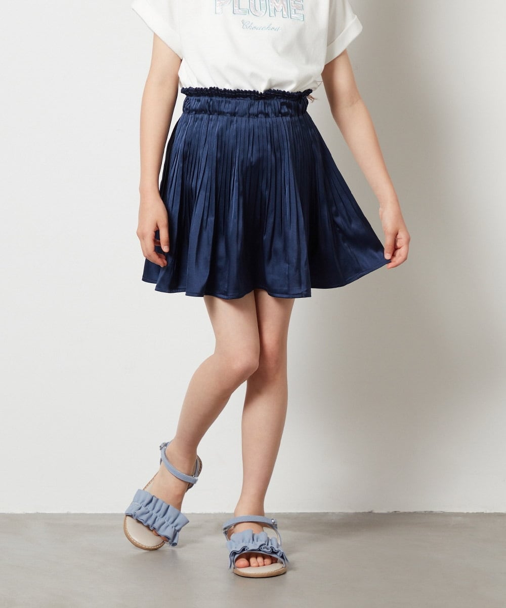 KJHHS05029 a.v.v KIDS(アー・ヴェ・ヴェ) [100-130]サテンプリーツミニスカート ネイビー