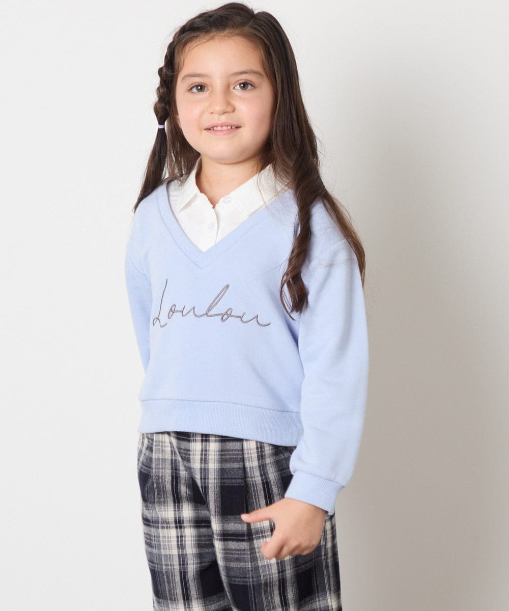 KJKAD01034 a.v.v KIDS(アー・ヴェ・ヴェ) [120-160]【クロップド丈】衿付きロゴトレーナー ライトブルー