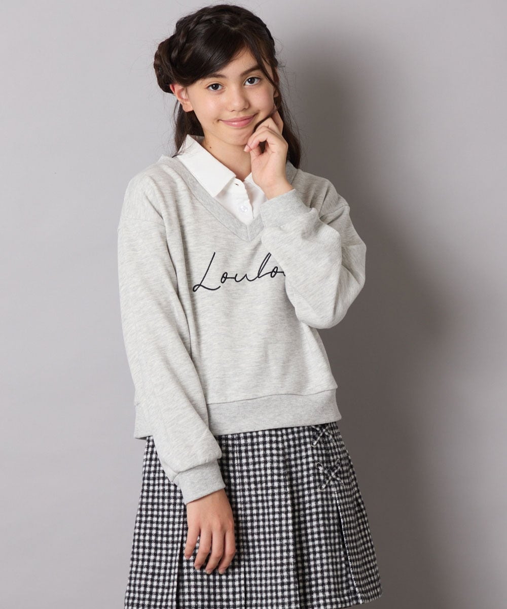 KJKAD01034 a.v.v KIDS(アー・ヴェ・ヴェ) [120-160]【クロップド丈】衿付きロゴトレーナー ライトブルー