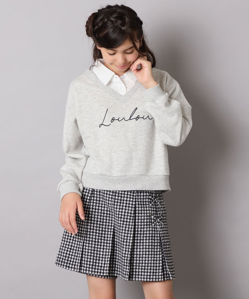 KJKAD01034 a.v.v KIDS(アー・ヴェ・ヴェ) [120-160]【クロップド丈】衿付きロゴトレーナー ライトブルー
