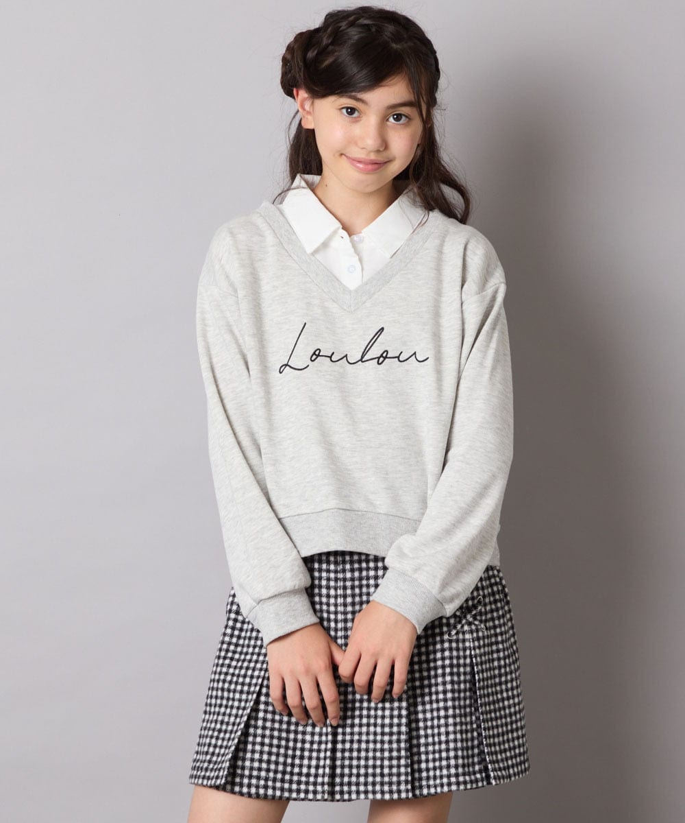 KJKAD01034 a.v.v KIDS(アー・ヴェ・ヴェ) [120-160]【クロップド丈】衿付きロゴトレーナー ライトブルー