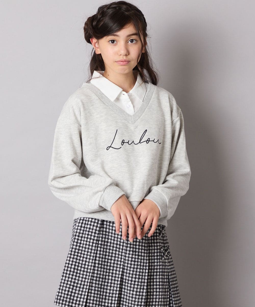 KJKAD01034 a.v.v KIDS(アー・ヴェ・ヴェ) [120-160]【クロップド丈】衿付きロゴトレーナー ライトブルー