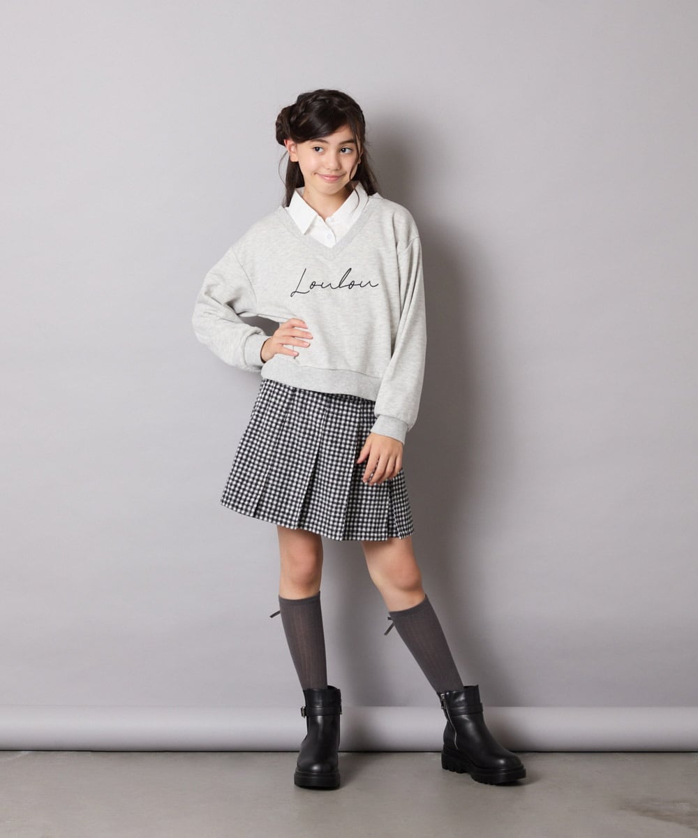 KJKAD01034 a.v.v KIDS(アー・ヴェ・ヴェ) [120-160]【クロップド丈】衿付きロゴトレーナー ライトブルー