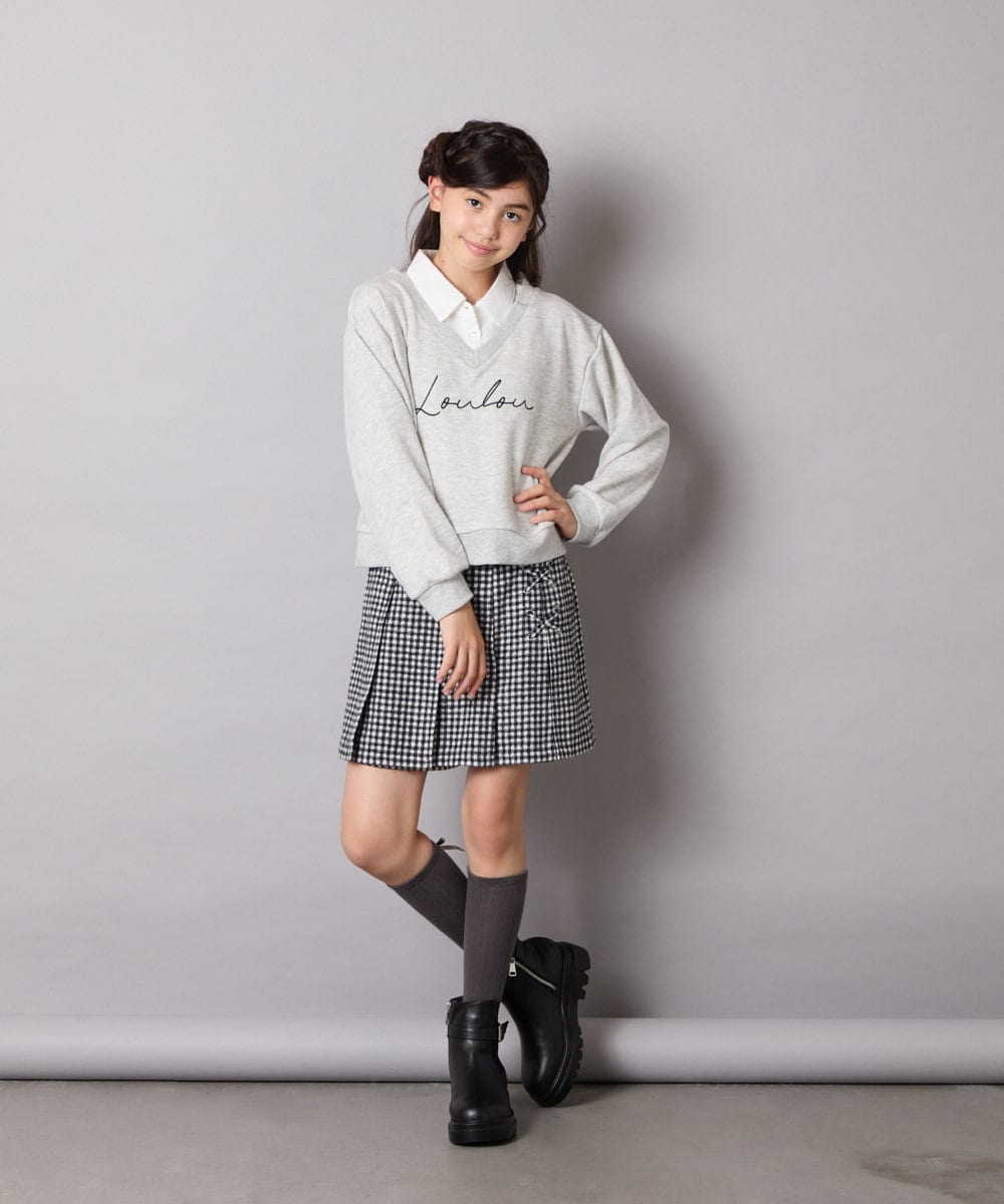 KJKAD01034 a.v.v KIDS(アー・ヴェ・ヴェ) [120-160]【クロップド丈】衿付きロゴトレーナー ライトブルー