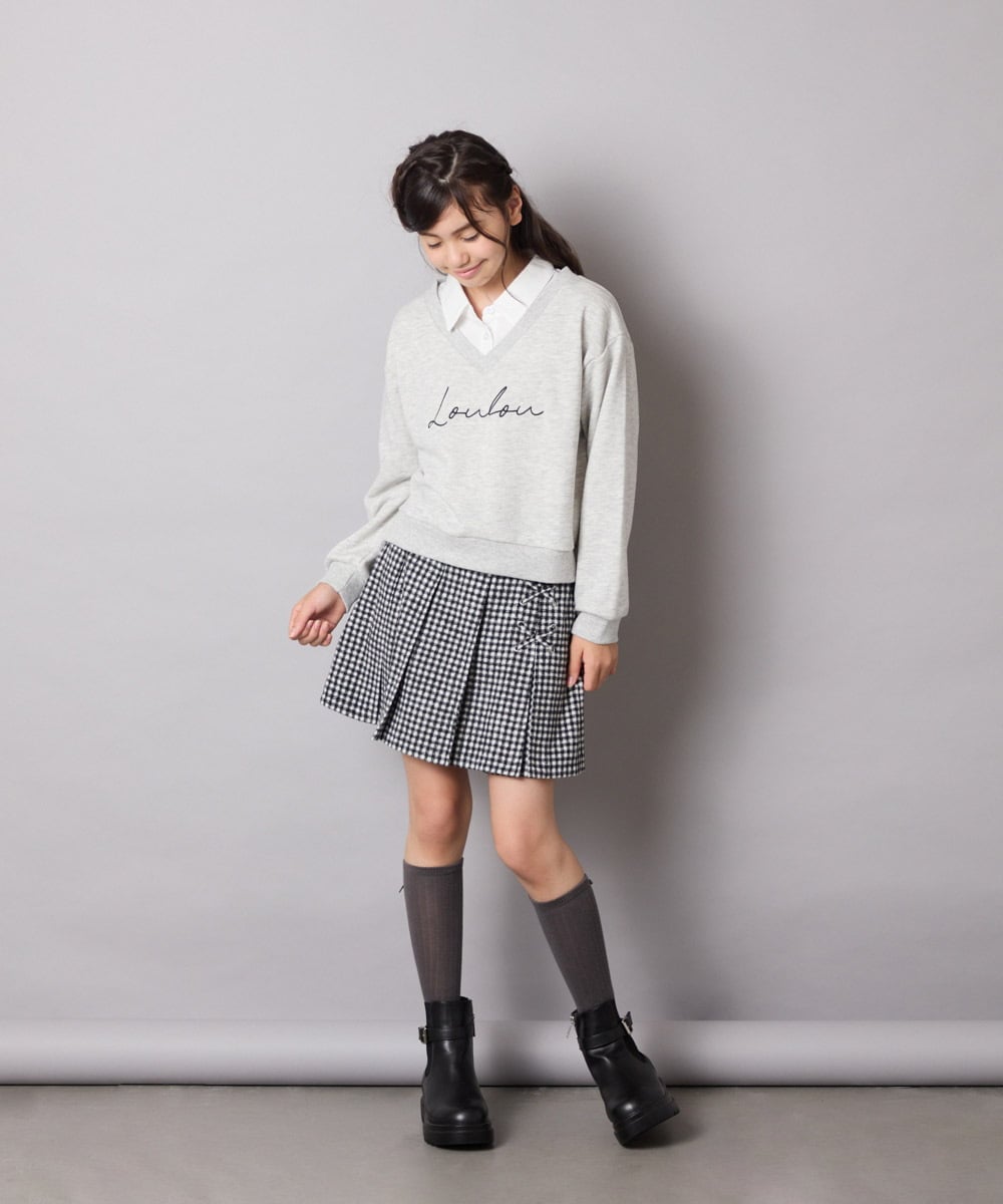 KJKAD01034 a.v.v KIDS(アー・ヴェ・ヴェ) [120-160]【クロップド丈】衿付きロゴトレーナー ライトブルー