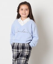 KJKAD01034 a.v.v KIDS(アー・ヴェ・ヴェ) [120-160]【クロップド丈】衿付きロゴトレーナー ライトブルー
