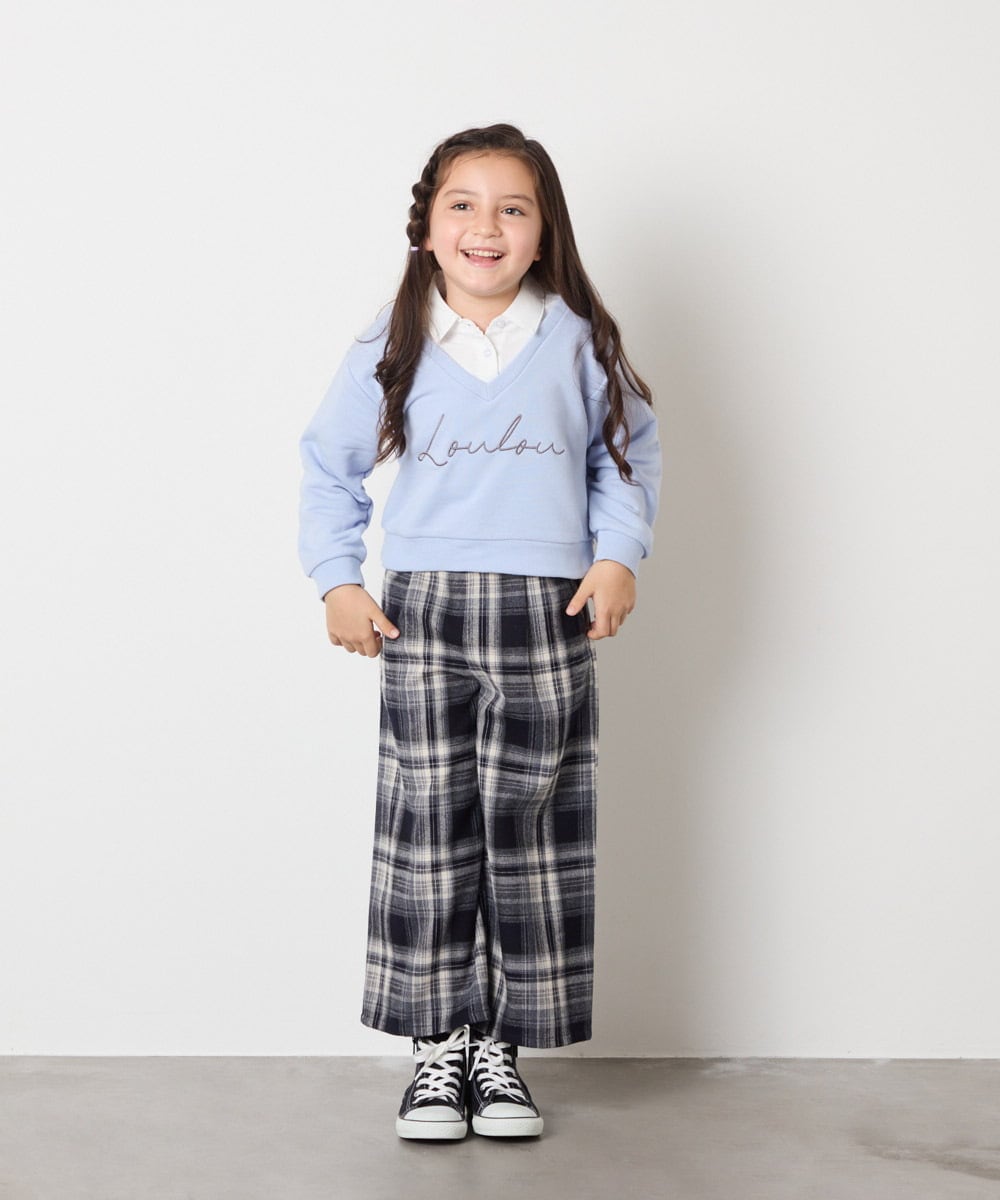 KJKAD01034 a.v.v KIDS(アー・ヴェ・ヴェ) [120-160]【クロップド丈】衿付きロゴトレーナー ライトブルー