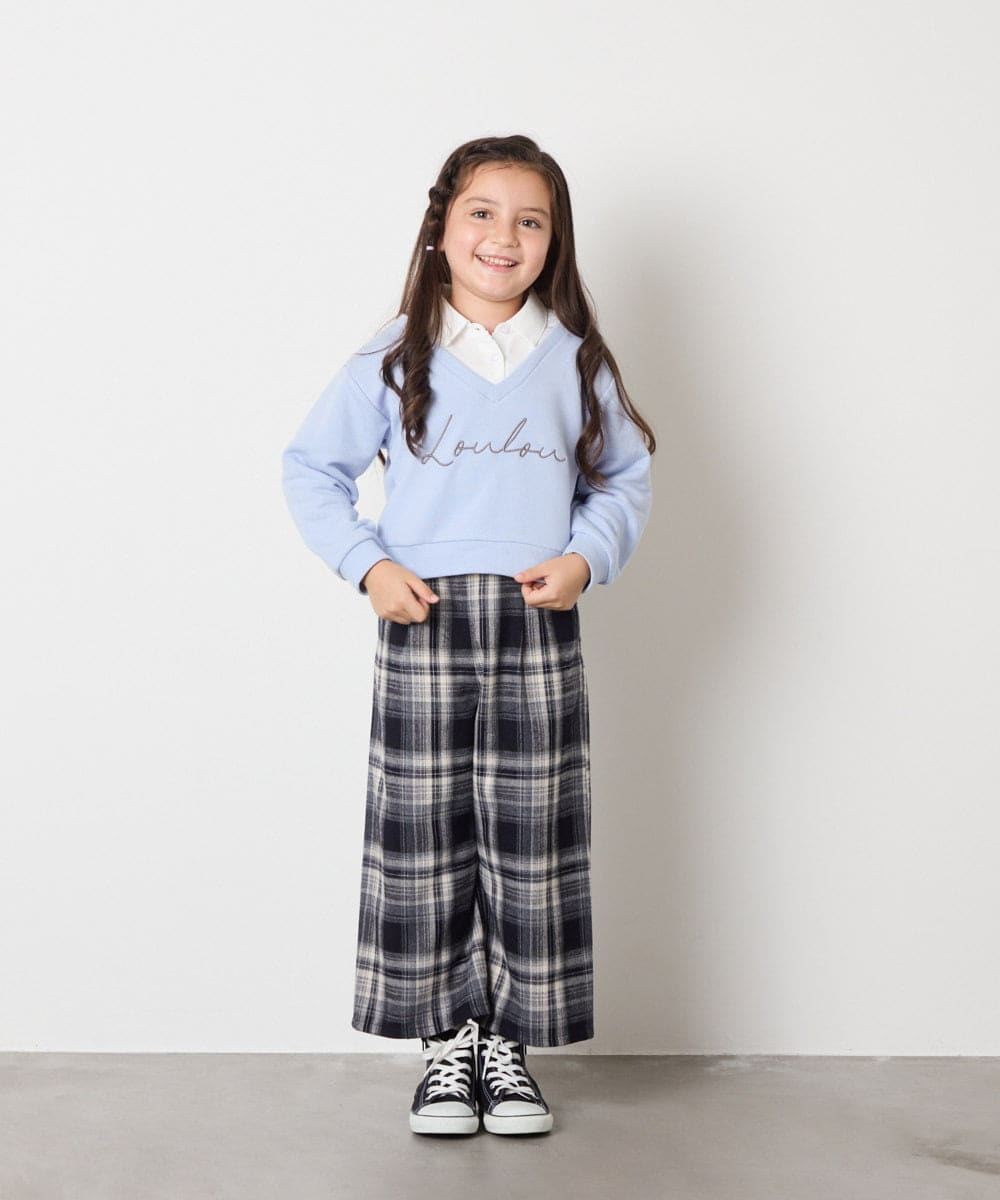 KJKAD01034 a.v.v KIDS(アー・ヴェ・ヴェ) [120-160]【クロップド丈】衿付きロゴトレーナー ライトブルー
