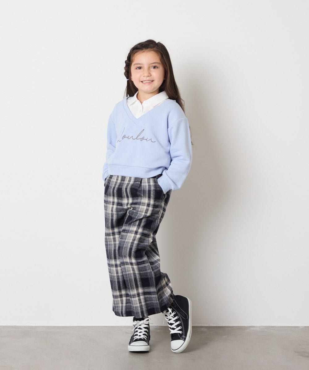 KJKAD01034 a.v.v KIDS(アー・ヴェ・ヴェ) [120-160]【クロップド丈】衿付きロゴトレーナー ライトブルー