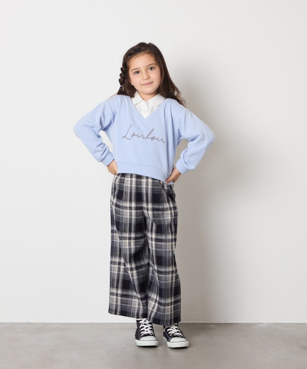 KJKAD01034 a.v.v KIDS(アー・ヴェ・ヴェ) [120-160]【クロップド丈】衿付きロゴトレーナー ライトブルー