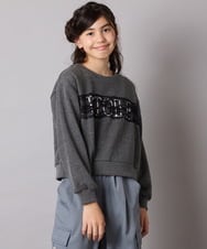 KJKAD02044 a.v.v KIDS(アー・ヴェ・ヴェ) [130-160]【裏起毛/クロップド丈/リメイク風】レースロゴクロップドトレーナー グリーン