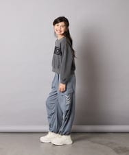 KJKAD02044 a.v.v KIDS(アー・ヴェ・ヴェ) [130-160]【裏起毛/クロップド丈/リメイク風】レースロゴクロップドトレーナー グリーン