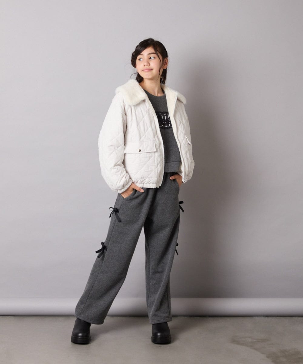 KJKAD02044 a.v.v KIDS(アー・ヴェ・ヴェ) [130-160]【裏起毛/クロップド丈/リメイク風】レースロゴクロップドトレーナー グリーン
