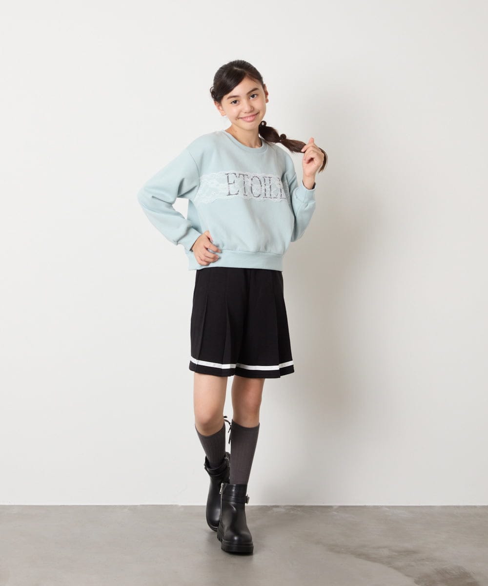 KJKAD02044 a.v.v KIDS(アー・ヴェ・ヴェ) [130-160]【裏起毛/クロップド丈/リメイク風】レースロゴクロップドトレーナー グリーン