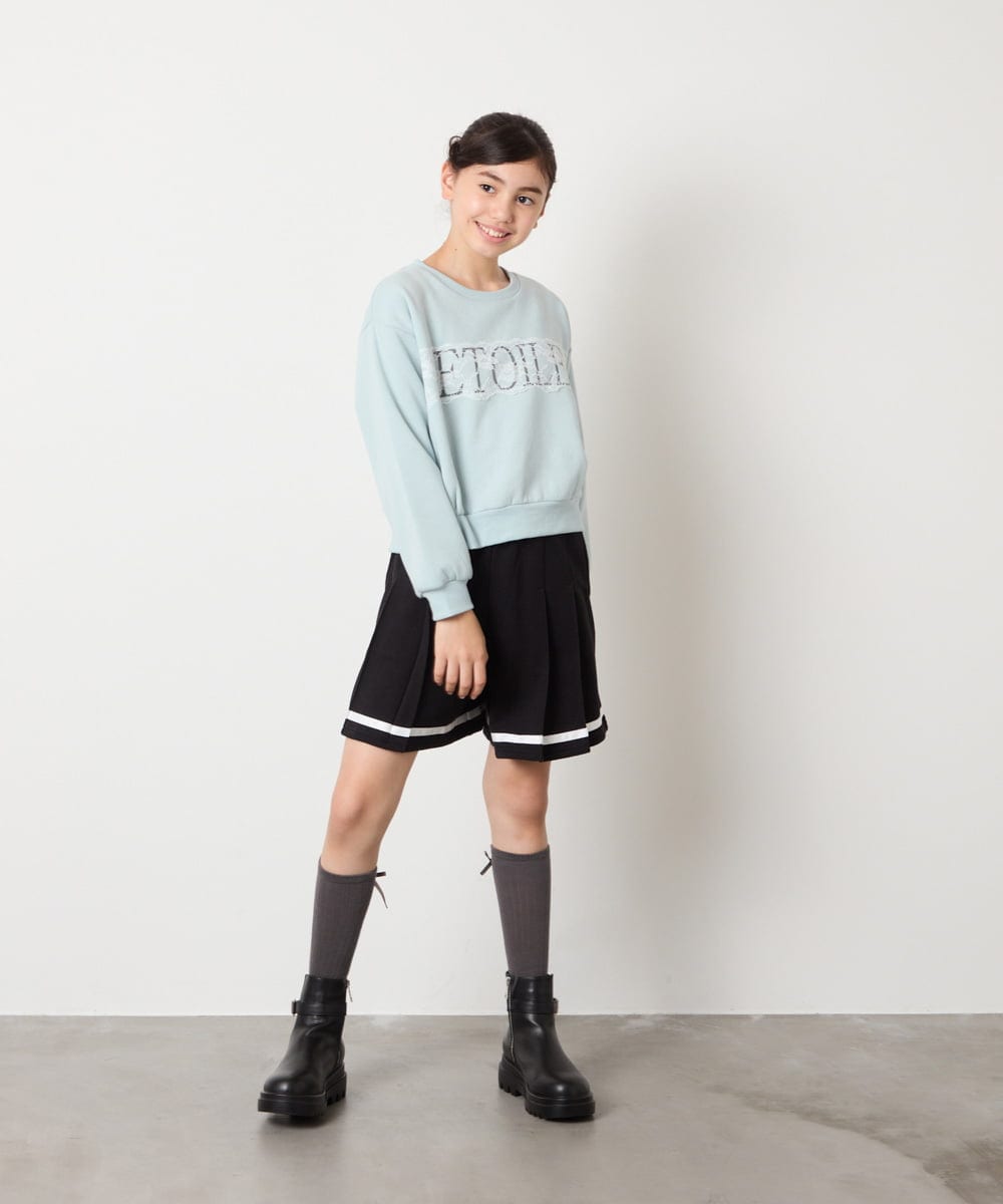 KJKAD02044 a.v.v KIDS(アー・ヴェ・ヴェ) [130-160]【裏起毛/クロップド丈/リメイク風】レースロゴクロップドトレーナー グリーン