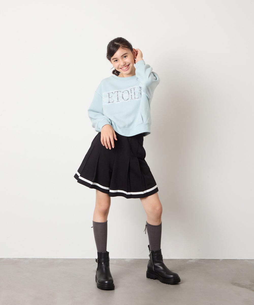 KJKAD02044 a.v.v KIDS(アー・ヴェ・ヴェ) [130-160]【裏起毛/クロップド丈/リメイク風】レースロゴクロップドトレーナー グリーン