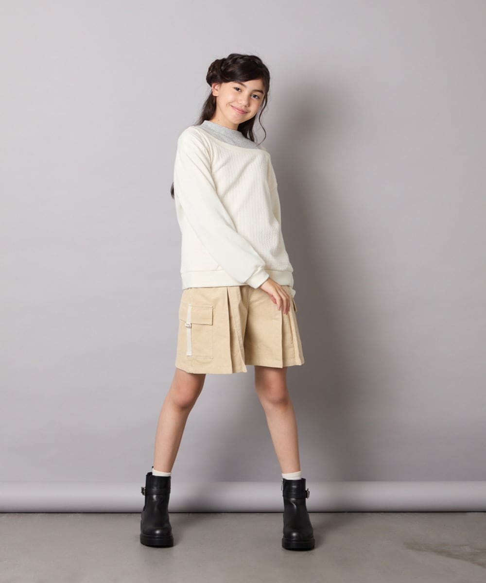KJKAD03039 a.v.v KIDS(アー・ヴェ・ヴェ) [120-160]【アシンメトリー/オフショル】ポコポコレイヤード風トレーナー アイボリー
