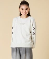 KJKAD36026 a.v.v KIDS(アー・ヴェ・ヴェ) [120-160]【人気NO.1トップス！/袖レースアップ/プチロゴ/通学にもオススメ】レースアップスリーブトレーナー ライトブルー