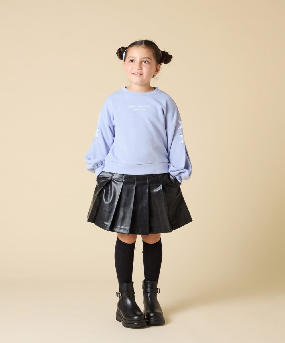 KJKAD36026 a.v.v KIDS(アー・ヴェ・ヴェ) [120-160]【人気NO.1トップス！/袖レースアップ/プチロゴ/通学にもオススメ】レースアップスリーブトレーナー ライトブルー