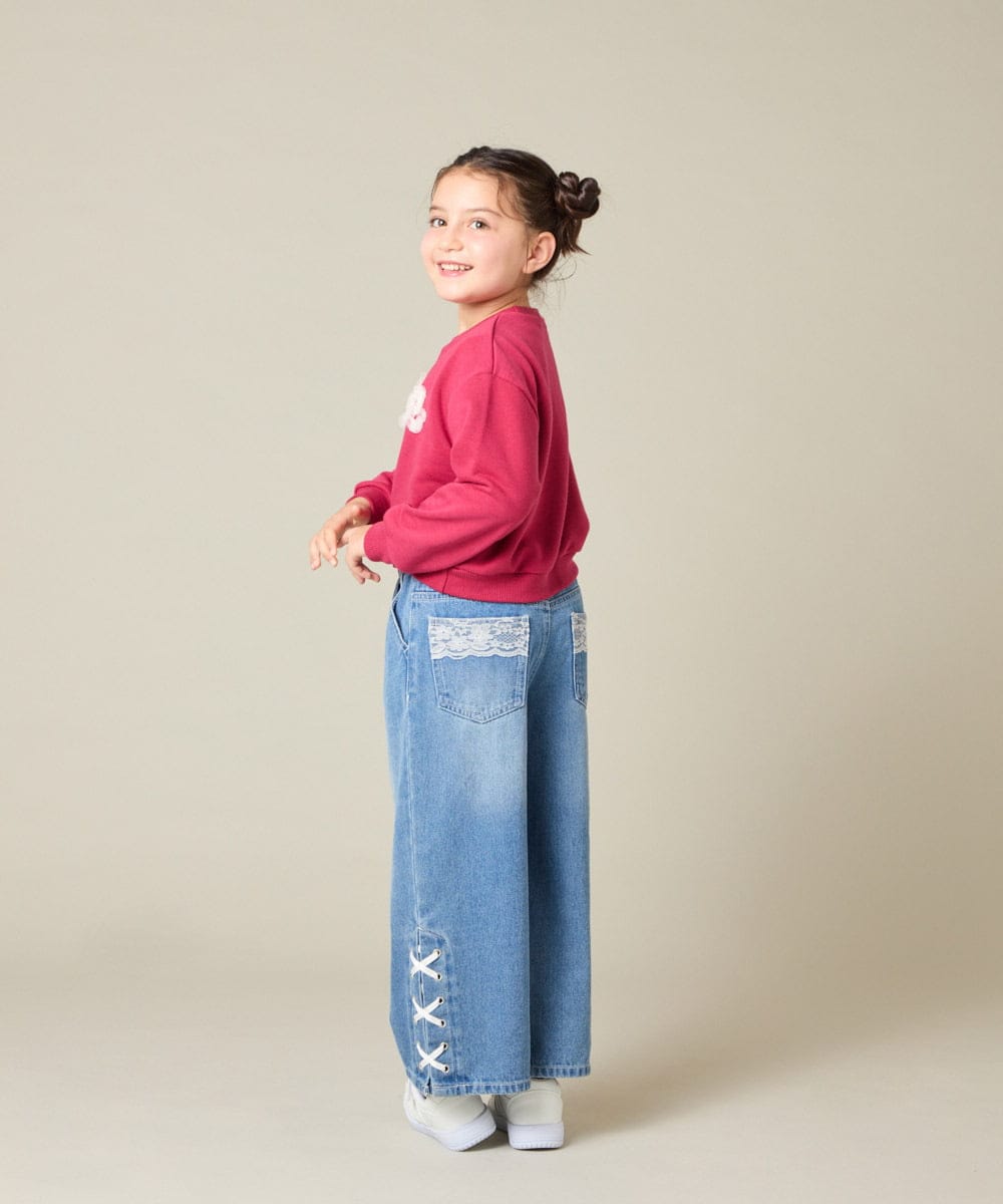 KJKAD49018 a.v.v KIDS(アー・ヴェ・ヴェ) [100-160]【WEB限定商品/チュールフリル/クロップド丈】チュールロゴトレーナー ピンク
