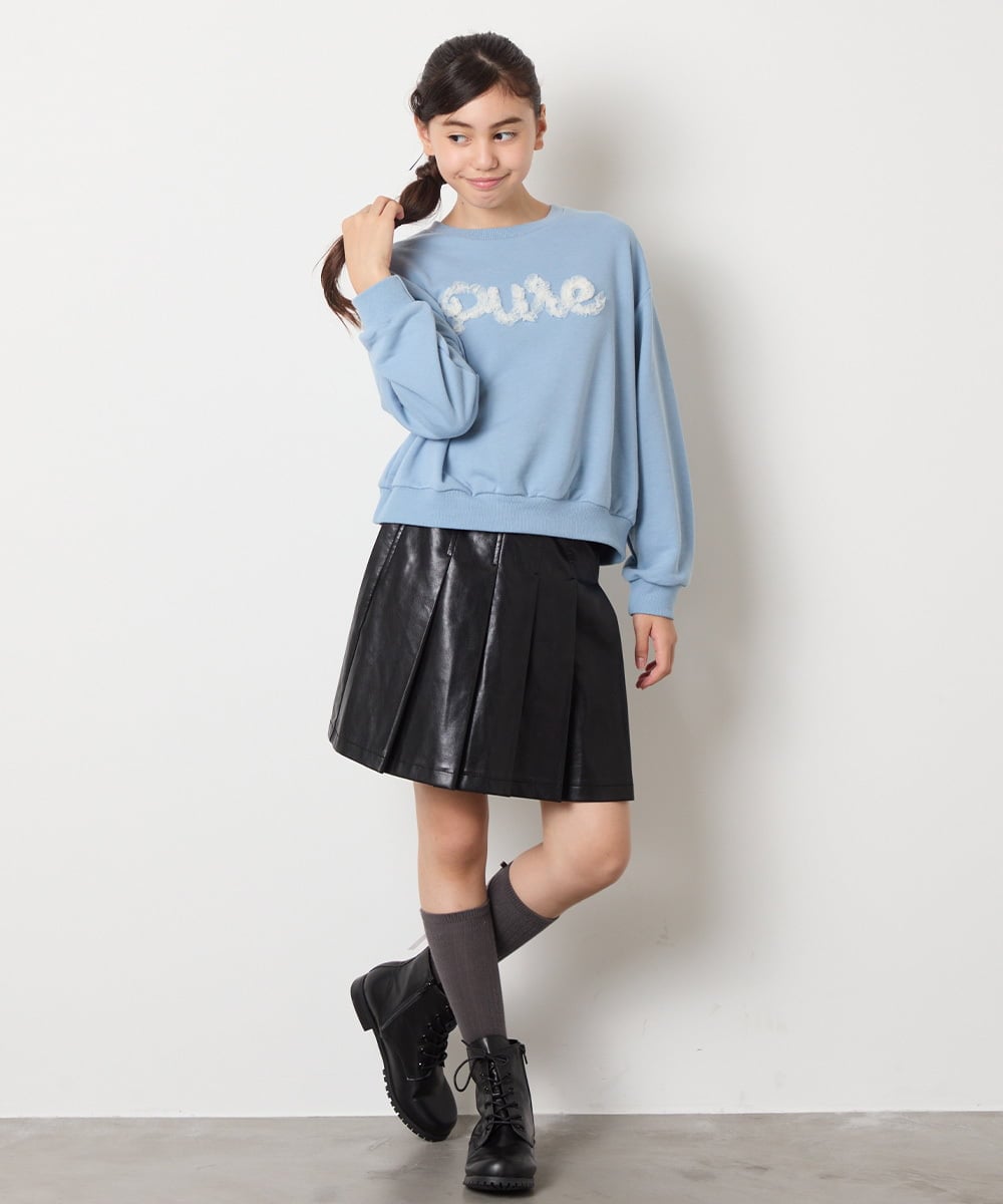 KJKAD49018 a.v.v KIDS(アー・ヴェ・ヴェ) [100-160]【WEB限定商品/チュールフリル/クロップド丈】チュールロゴトレーナー ピンク