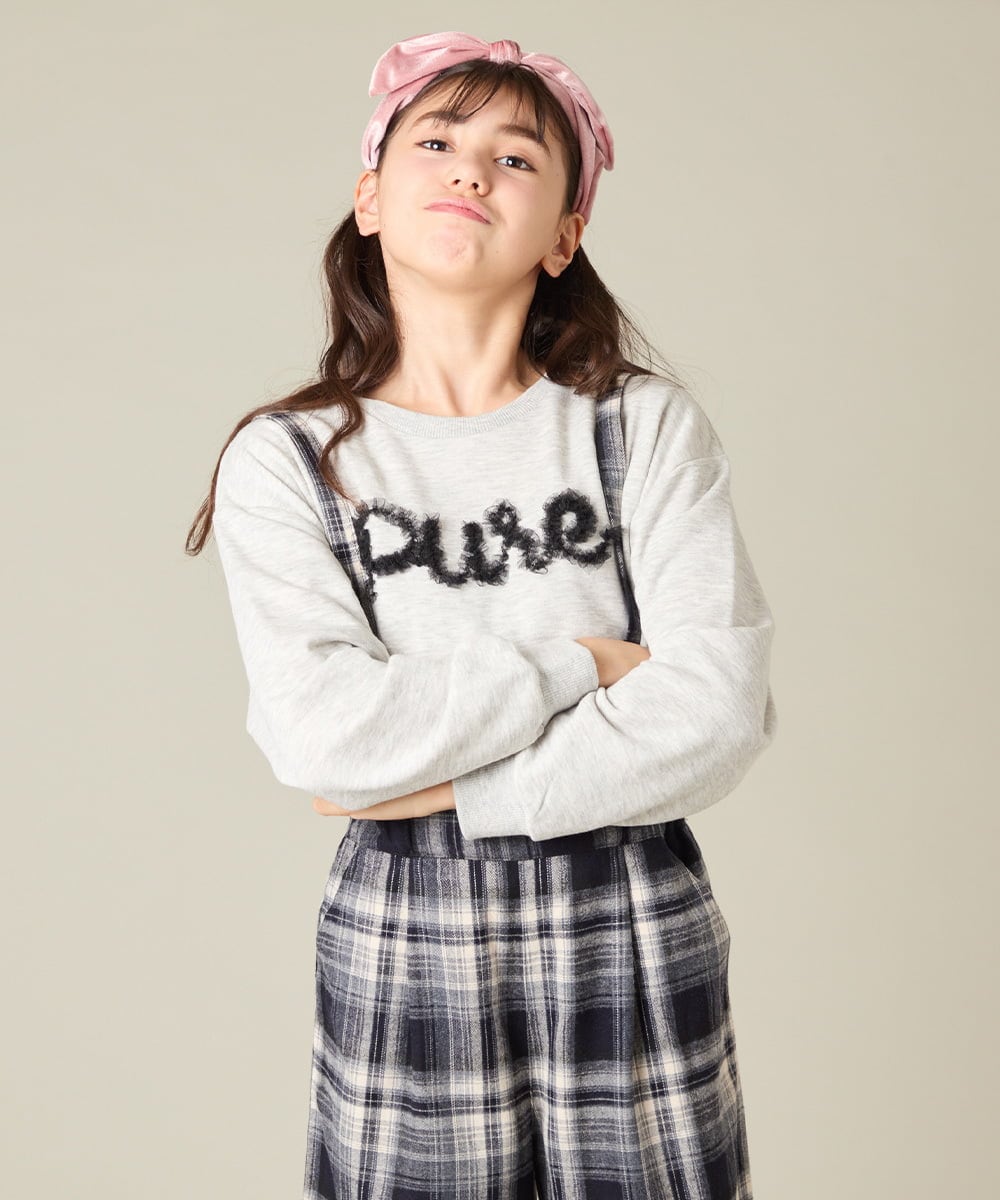KJKAD49018 a.v.v KIDS(アー・ヴェ・ヴェ) [100-160]【WEB限定商品/チュールフリル/クロップド丈】チュールロゴトレーナー ピンク