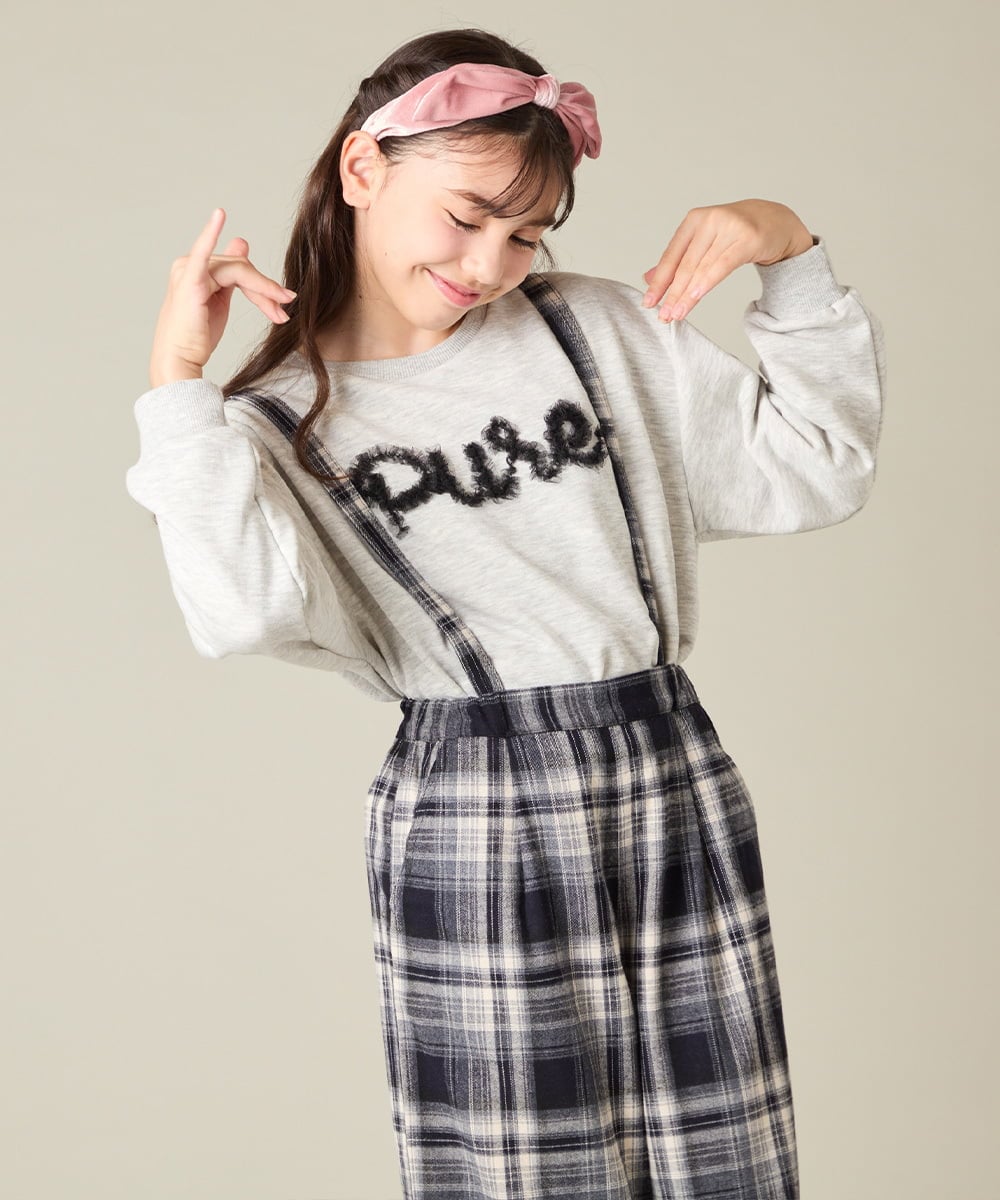 KJKAD49018 a.v.v KIDS(アー・ヴェ・ヴェ) [100-160]【WEB限定商品/チュールフリル/クロップド丈】チュールロゴトレーナー ピンク