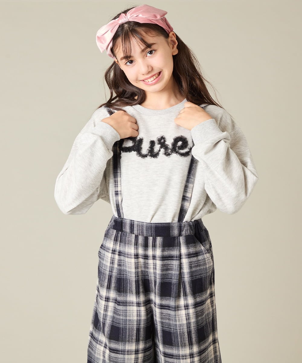 KJKAD49018 a.v.v KIDS(アー・ヴェ・ヴェ) [100-160]【WEB限定商品/チュールフリル/クロップド丈】チュールロゴトレーナー ピンク