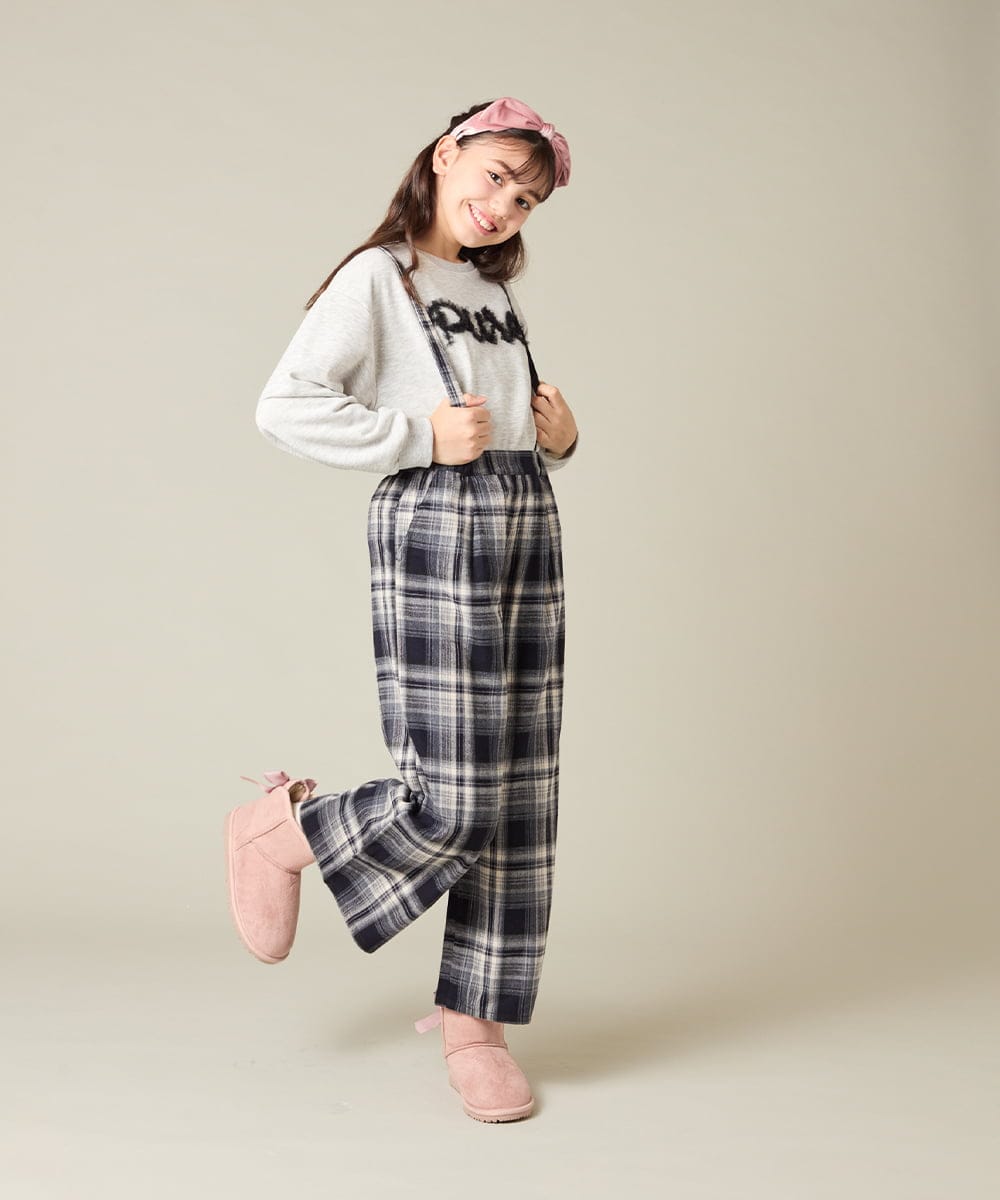 KJKAD49018 a.v.v KIDS(アー・ヴェ・ヴェ) [100-160]【WEB限定商品/チュールフリル/クロップド丈】チュールロゴトレーナー ピンク