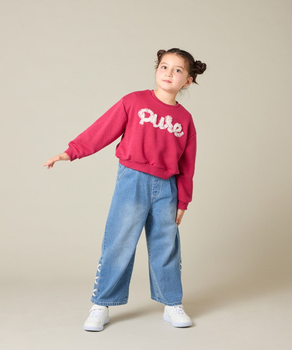 KJKAD49018 a.v.v KIDS(アー・ヴェ・ヴェ) [100-160]【WEB限定商品/チュールフリル/クロップド丈】チュールロゴトレーナー ピンク
