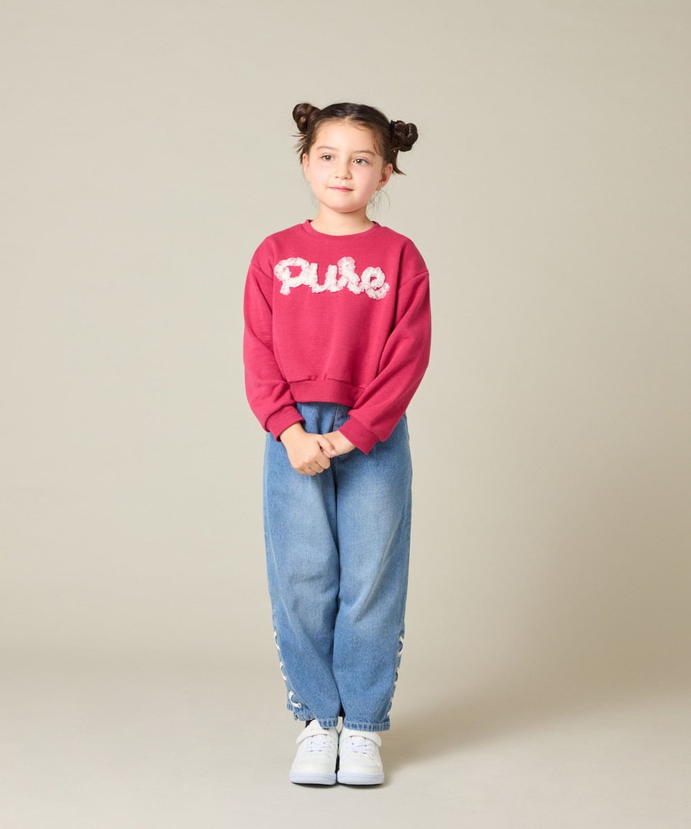 KJKAD49018 a.v.v KIDS(アー・ヴェ・ヴェ) [100-160]【WEB限定商品/チュールフリル/クロップド丈】チュールロゴトレーナー ピンク