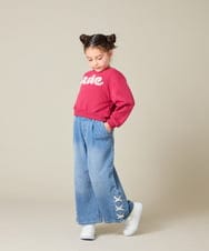 KJKAD49018 a.v.v KIDS(アー・ヴェ・ヴェ) [100-160]【WEB限定商品/チュールフリル/クロップド丈】チュールロゴトレーナー ピンク