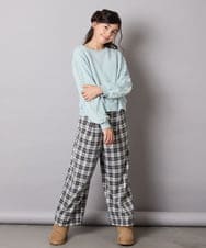 KJKAD50022 a.v.v KIDS(アー・ヴェ・ヴェ) [100-160]【WEB限定商品/裏起毛/チュールフリル/ワンポイント刺繍/クロップド丈】チュールスリーブクロップドトレーナー ダークグレー