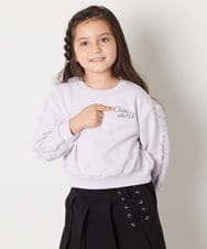 KJKAD50022 a.v.v KIDS(アー・ヴェ・ヴェ) [100-160]【WEB限定商品/裏起毛/チュールフリル/ワンポイント刺繍/クロップド丈】チュールスリーブクロップドトレーナー ダークグレー