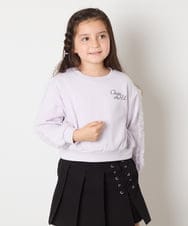 KJKAD50022 a.v.v KIDS(アー・ヴェ・ヴェ) [100-160]【WEB限定商品/裏起毛/チュールフリル/ワンポイント刺繍/クロップド丈】チュールスリーブクロップドトレーナー ダークグレー