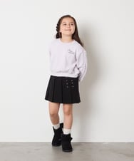KJKAD50022 a.v.v KIDS(アー・ヴェ・ヴェ) [100-160]【WEB限定商品/裏起毛/チュールフリル/ワンポイント刺繍/クロップド丈】チュールスリーブクロップドトレーナー ダークグレー