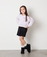 KJKAD50022 a.v.v KIDS(アー・ヴェ・ヴェ) [100-160]【WEB限定商品/裏起毛/チュールフリル/ワンポイント刺繍/クロップド丈】チュールスリーブクロップドトレーナー ダークグレー