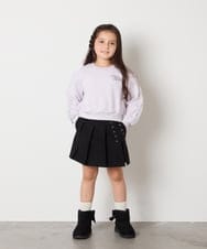 KJKAD50022 a.v.v KIDS(アー・ヴェ・ヴェ) [100-160]【WEB限定商品/裏起毛/チュールフリル/ワンポイント刺繍/クロップド丈】チュールスリーブクロップドトレーナー ダークグレー