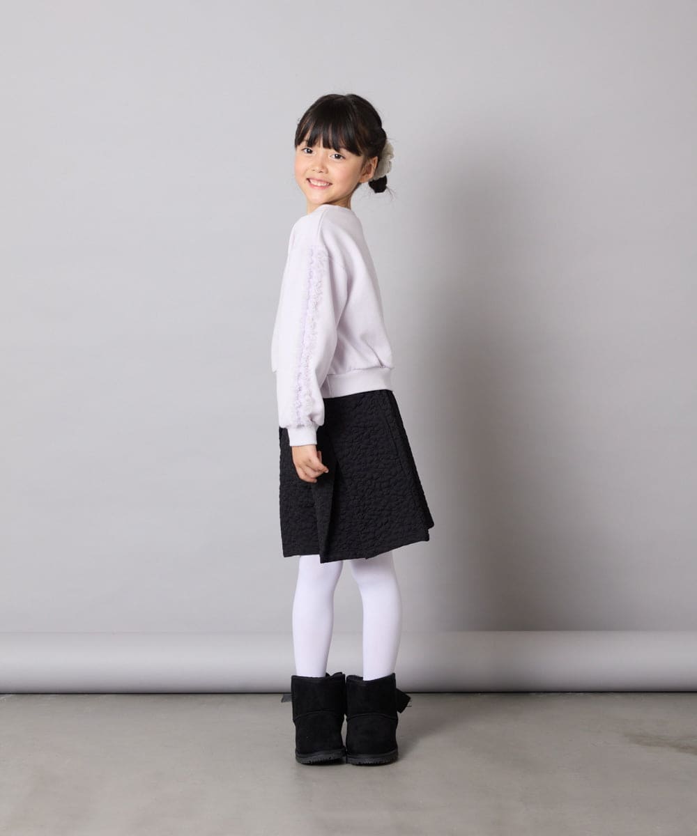 KJKAD50022 a.v.v KIDS(アー・ヴェ・ヴェ) [100-160]【WEB限定商品/裏起毛/チュールフリル/ワンポイント刺繍/クロップド丈】チュールスリーブクロップドトレーナー ダークグレー