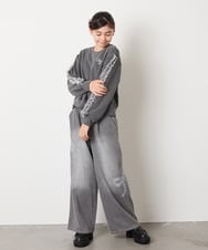 KJKAD50022 a.v.v KIDS(アー・ヴェ・ヴェ) [100-160]【WEB限定商品/裏起毛/チュールフリル/ワンポイント刺繍/クロップド丈】チュールスリーブクロップドトレーナー ダークグレー