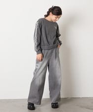 KJKAD50022 a.v.v KIDS(アー・ヴェ・ヴェ) [100-160]【WEB限定商品/裏起毛/チュールフリル/ワンポイント刺繍/クロップド丈】チュールスリーブクロップドトレーナー ダークグレー