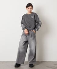 KJKAD50022 a.v.v KIDS(アー・ヴェ・ヴェ) [100-160]【WEB限定商品/裏起毛/チュールフリル/ワンポイント刺繍/クロップド丈】チュールスリーブクロップドトレーナー ダークグレー
