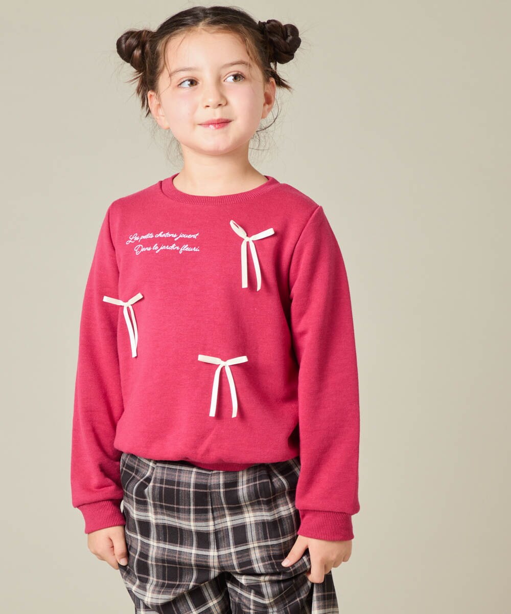 KJKAD51018 a.v.v KIDS(アー・ヴェ・ヴェ) [100-160]【WEB限定商品/サテンリボンがカワイイ】リボン付きロゴトレーナー ライトブルー