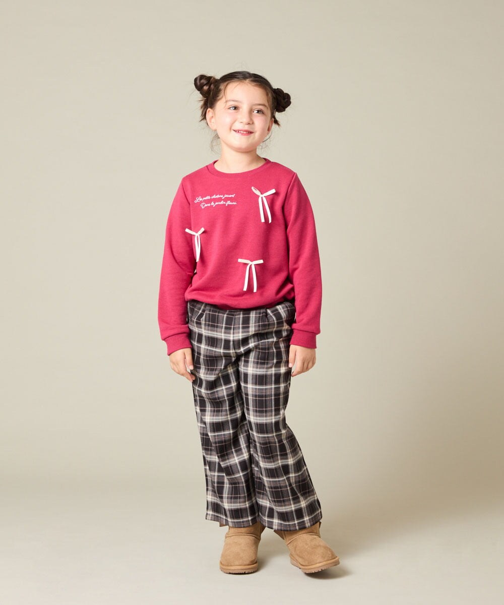 KJKAD51018 a.v.v KIDS(アー・ヴェ・ヴェ) [100-160]【WEB限定商品/サテンリボンがカワイイ】リボン付きロゴトレーナー ライトブルー