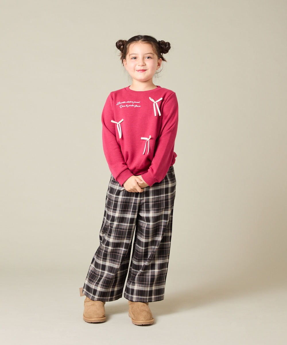 KJKAD51018 a.v.v KIDS(アー・ヴェ・ヴェ) [100-160]【WEB限定商品/サテンリボンがカワイイ】リボン付きロゴトレーナー ライトブルー