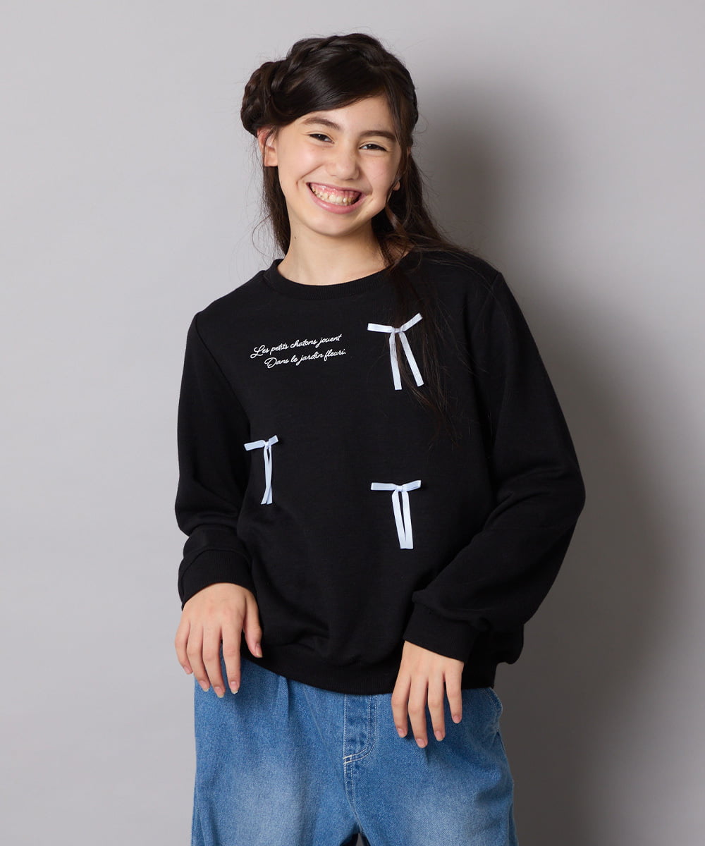 KJKAD51018 a.v.v KIDS(アー・ヴェ・ヴェ) [100-160]【WEB限定商品/サテンリボンがカワイイ】リボン付きロゴトレーナー ライトブルー