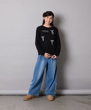 KJKAD51018 a.v.v KIDS(アー・ヴェ・ヴェ) [100-160]【WEB限定商品/サテンリボンがカワイイ】リボン付きロゴトレーナー ライトブルー
