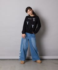 KJKAD51018 a.v.v KIDS(アー・ヴェ・ヴェ) [100-160]【WEB限定商品/サテンリボンがカワイイ】リボン付きロゴトレーナー ライトブルー